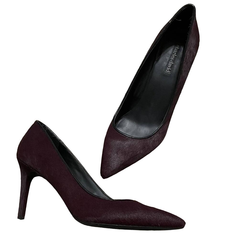 Charles David Burgundy Pony Hair Heels 9.5
